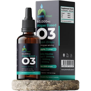 Safefine Omega 3 Liquid Vegan Drops - DHA from Algae Oil - 60 Ml Dropper Bottle - 2000 Mg per Serving Plant Based Algae Source Supports Heart Brain & Eyes