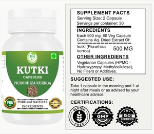 Morsan Healthcare Kutki Capsules 500Mg | Picrorhiza Kurroa | Natural Ayurvedic Herbal Supplement for Liver & Digestion Support | Vegetarian, Gluten Free, GMP Certified | 60 Capsules (Pack of 2)