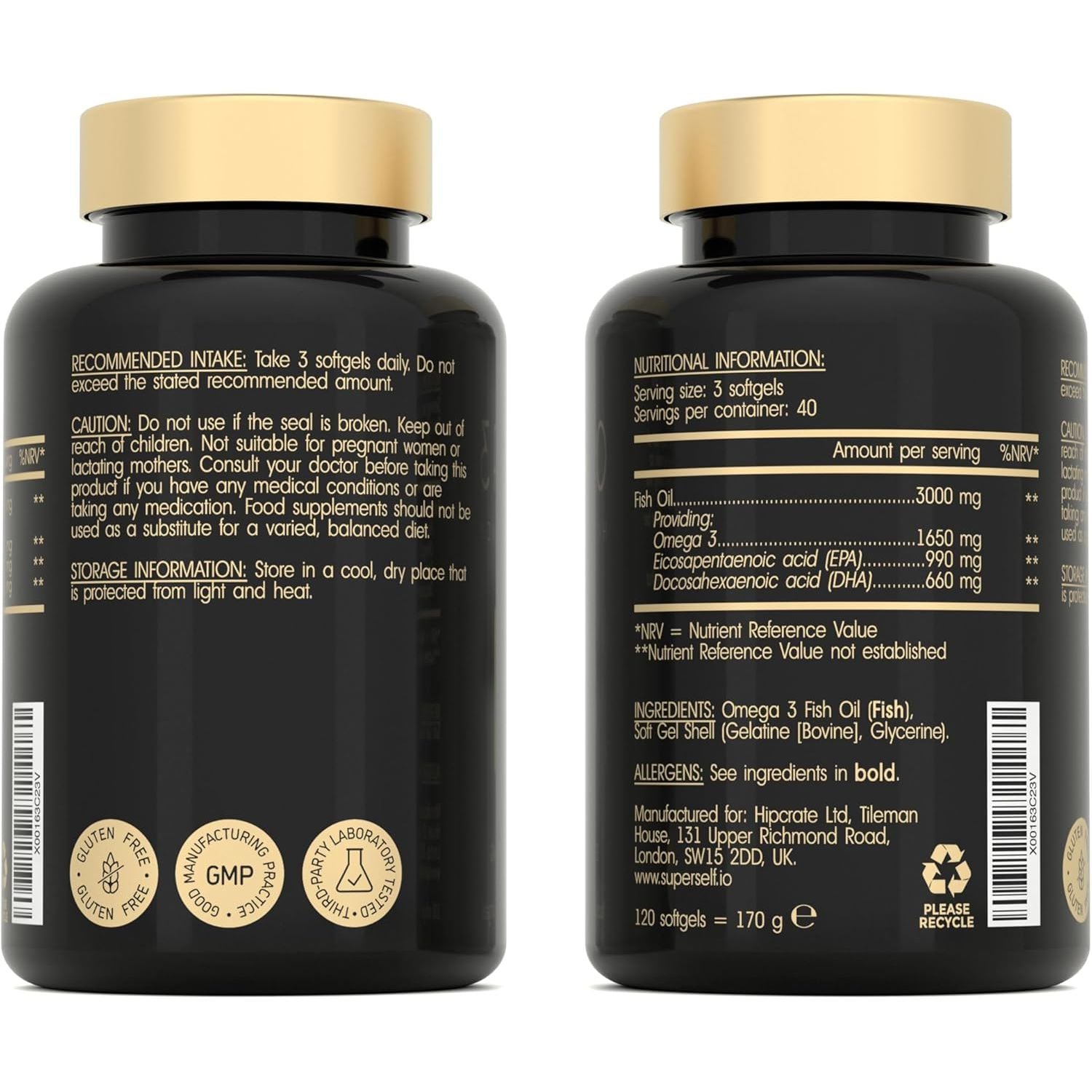 Fish Oil Omega 3 Capsules High Strength - 3000Mg Triple Potency - Easy to Swallow with No Fishy Aftertaste - 120 Softgels - UK Made Omega 3 Supplements High in DHA & EPA - Pure & Sustainable Fish Oil