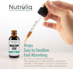 Nutroliq Mullein Leaf 50:1 Extract Drops - Vegan, Non-Gmo Supplements for Lung Cleanse and Respiratory Health, Digestive Wellness, Sound Sleep Support - Fast Absorption Tincture - 60Ml, 2 Month Supply