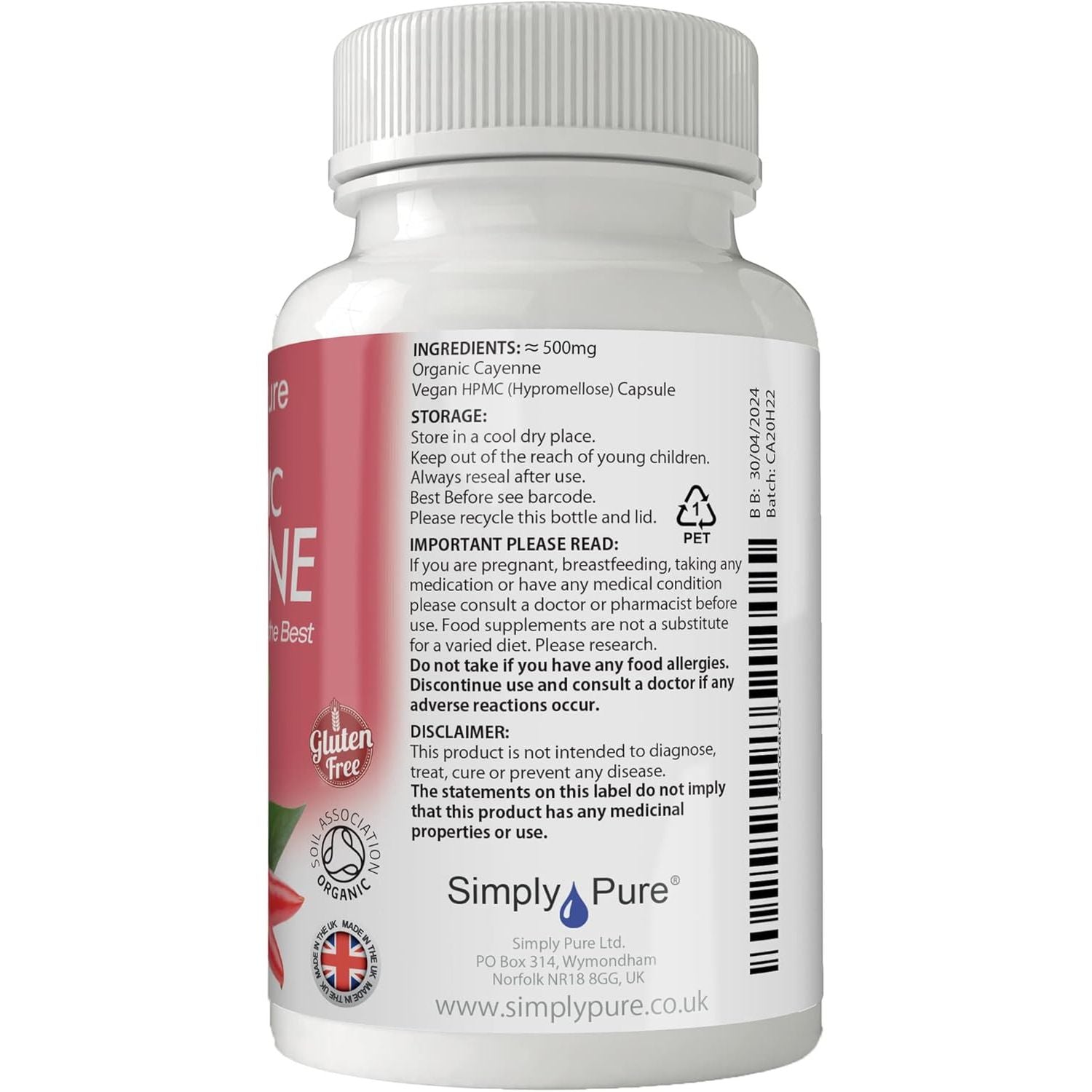 Simply Pure Organic Cayenne | Inflammation, Heart Health & Metabolism | 500Mg Capsules X 90 | 100% Pure Soil Association Certified | Gluten Free | GM Free | Vegan