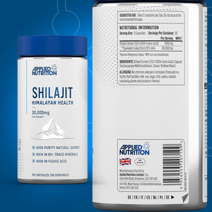 Applied Nutrition Shilajit Capsules 30,000Mg – 60% Fulvic Acid (750Mg 20:1 Extract) Pure Himalayan Supplement 85+ Minerals for Energy + Immunity - High Strength Antioxidant - 90 Capsules (30 Servings)