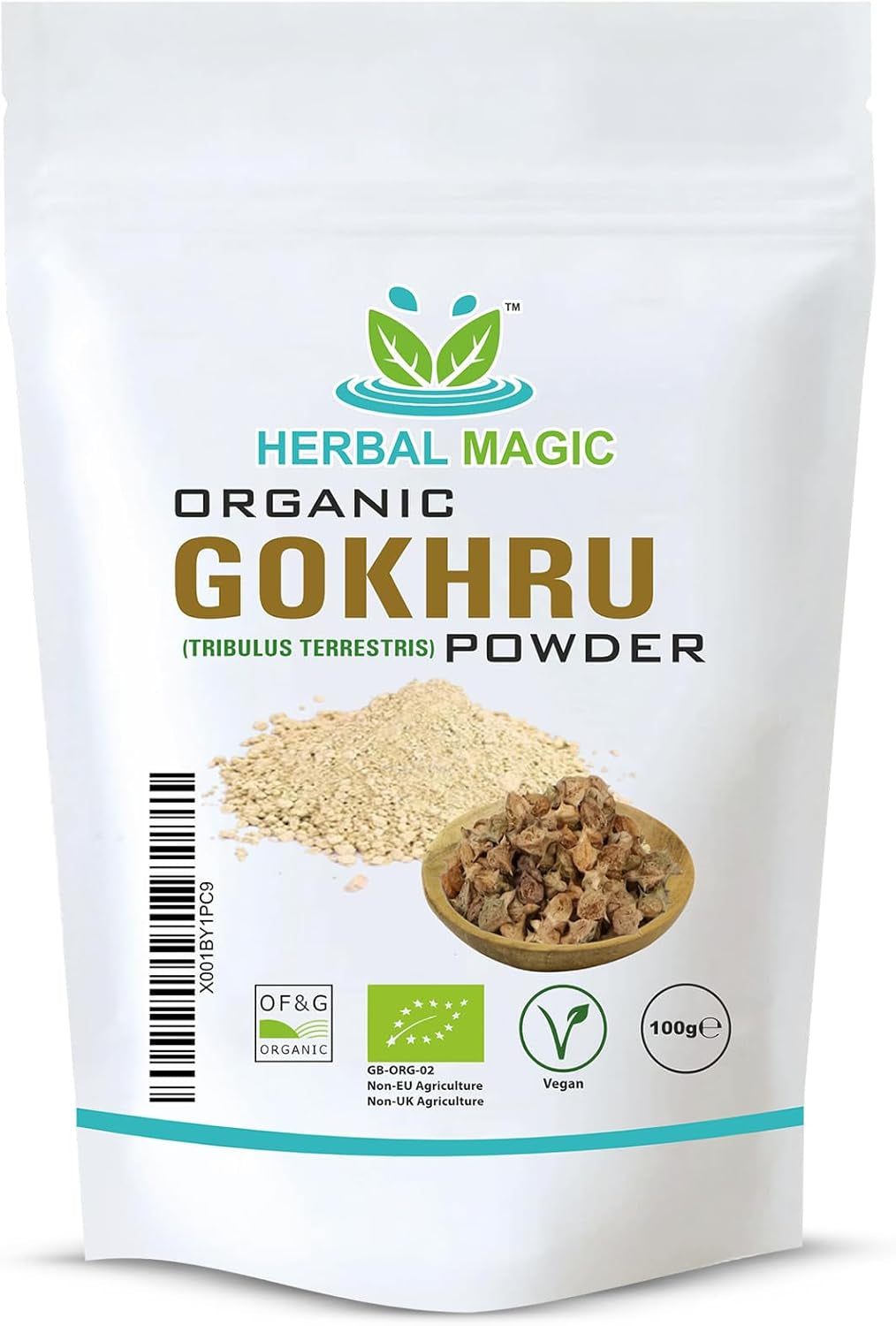 Herbal Magic'S Organic Terrestris Powder/Gokhru Powder - Revered Herb in Ayurveda - Free from Fillers Artificial Colour Flavour & Preservatives Of&G UK Organic Certified