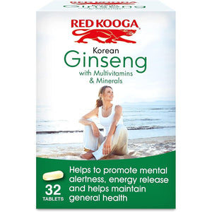 Red Kooga Korean Ginseng and Ginkgo Biloba, Promotes Vitality and Maintains Mental Alertness, Pack of 32 Tablets