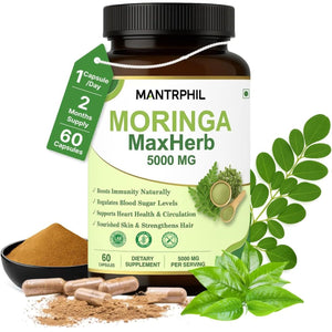 Moringa Capsules 5000Mg - 2 -Month Supply | 60 High-Strength Moringa Capsules | Pure Potent Leaf Extract - No Additives | Vegan, Non-Gmo & Lab-Tested