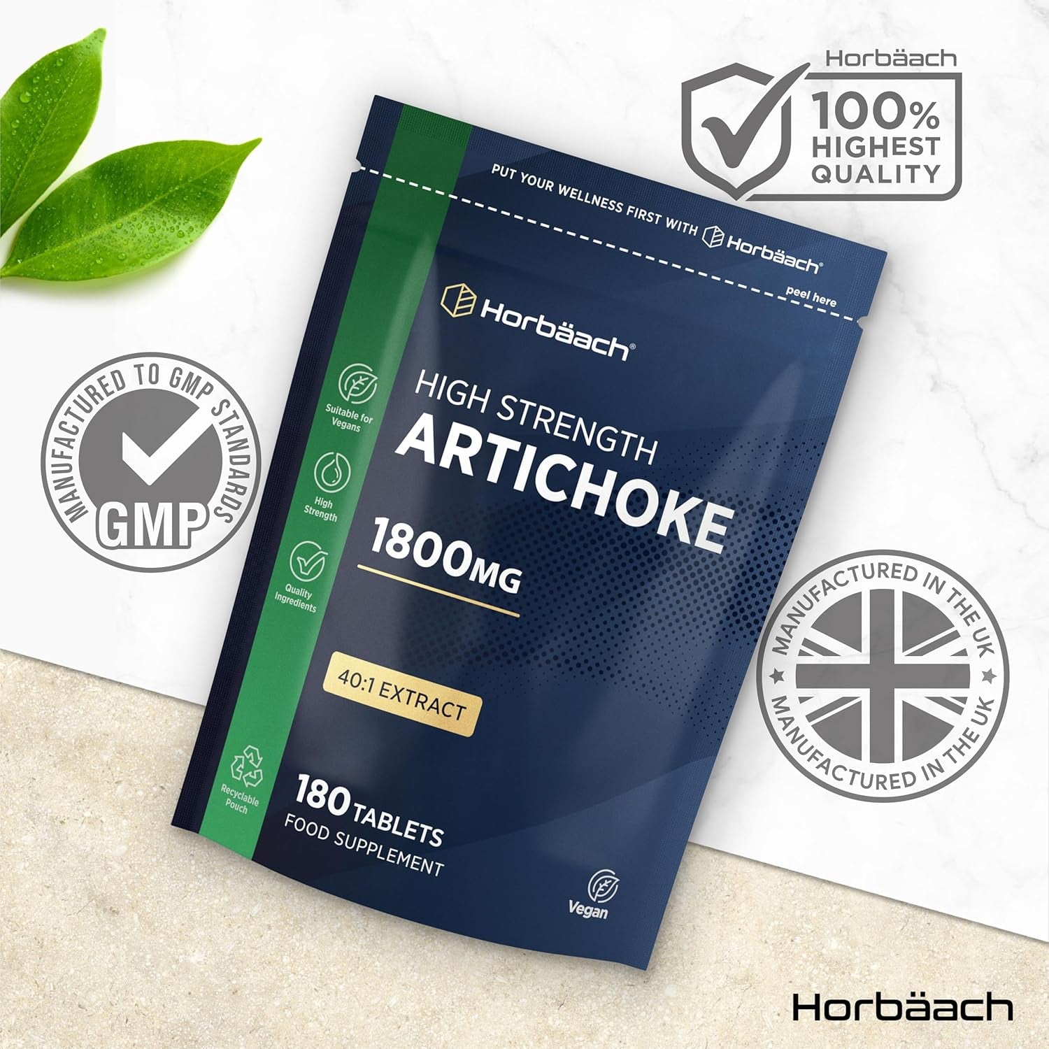 Artichoke Extract 1800Mg | High Strength Artichoke Supplement | 180 Vegan Tablets | Artichoke Leaves | by Horbaach