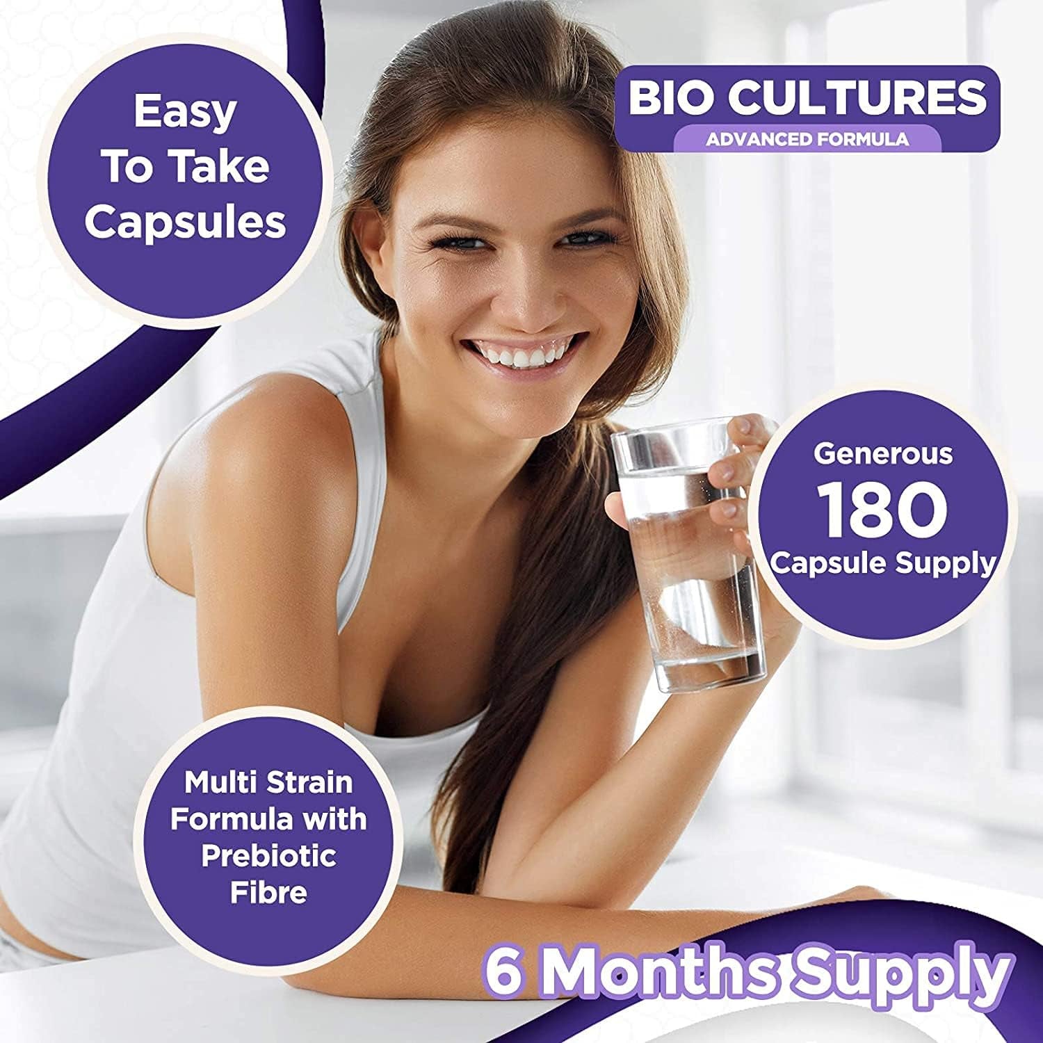 Bio Cultures Complex Probiotics & Prebiotics 100 Billion CFU - 6 Month Supply - Pro Biotics for Gut Health with Lactobacillus & Saccharomyces Boulardii - Vegan Probiotics for Men & Women - 180 Caps