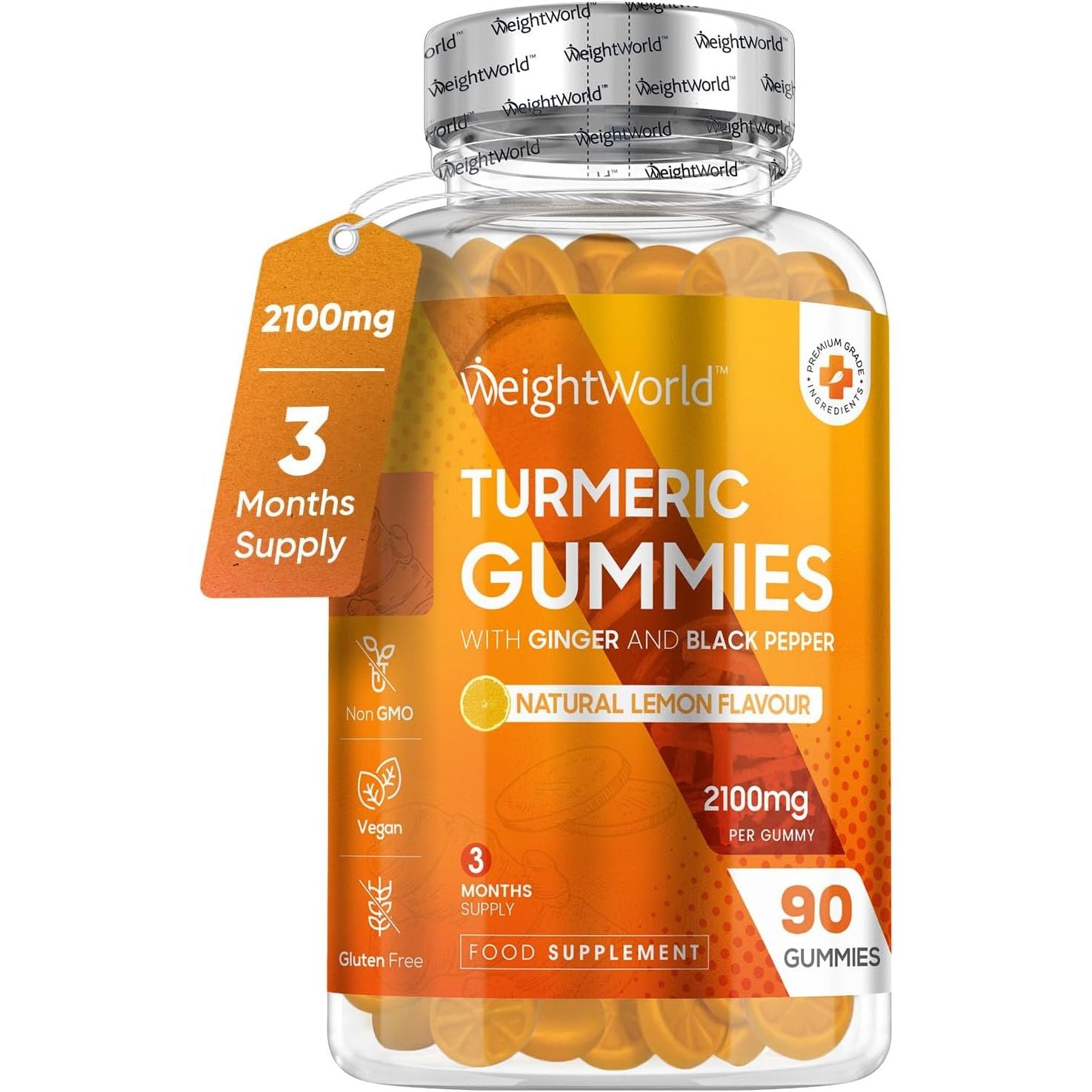 Turmeric Gummies with Black Pepper & Ginger 2100Mg - 90 Natural Lemon Flavour Vegan Turmeric Gummies (3 Months Supply) –High Strength Alternative to Turmeric & Black Pepper Capsules for Adults