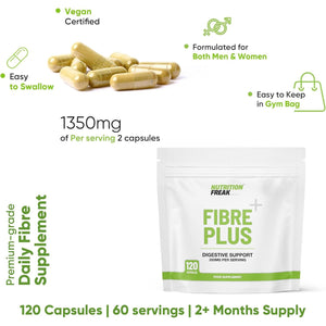 Fibre plus by Freak Athletics - Daily Fibre Supplement - Premium Fibre Capsules with Psyllium Husk, Chia Seed, Baobab Fruit