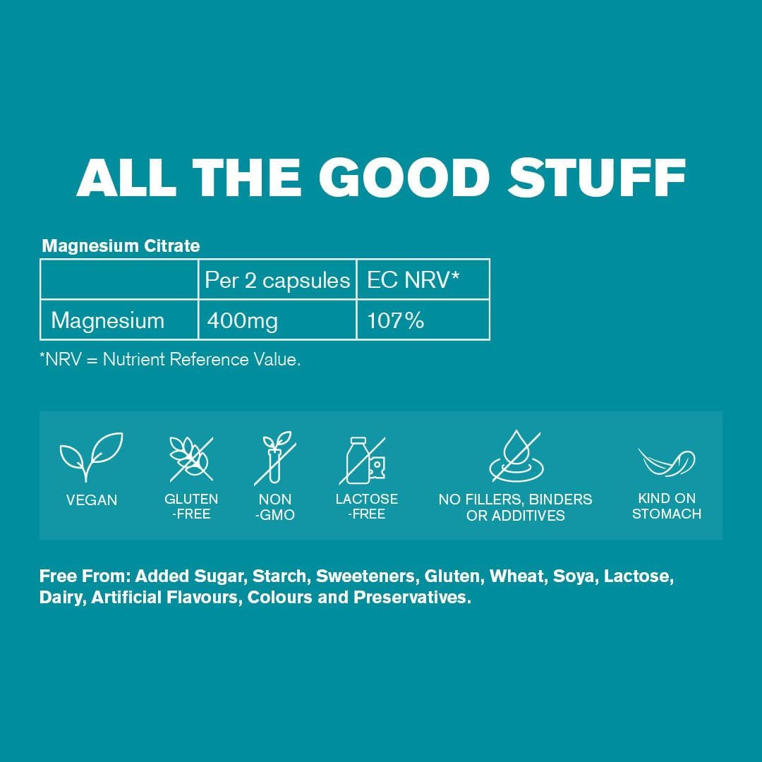 Daily Magnesium Citrate 400Mg of Elemental Magnesium | Support Healthy Bones and Muscles | 60 Vegan Capsules | Two-A-Day | DR.VEGAN