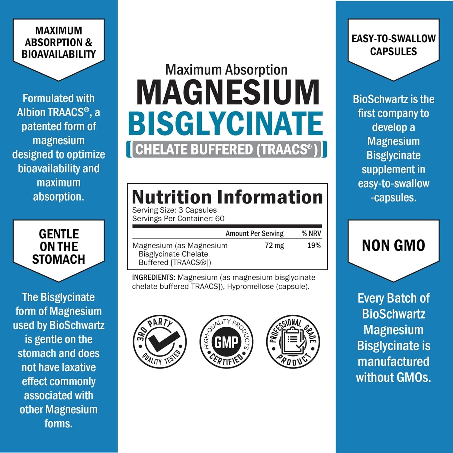 Magnesium Glycinate 400Mg - Chelated Bisglycinate for Muscle Recovery & Support - Maximum Absorption & Bioavailability - Magnesium Supplements for Women & Men - Non-Gmo - 180Ct 2 Month Supply
