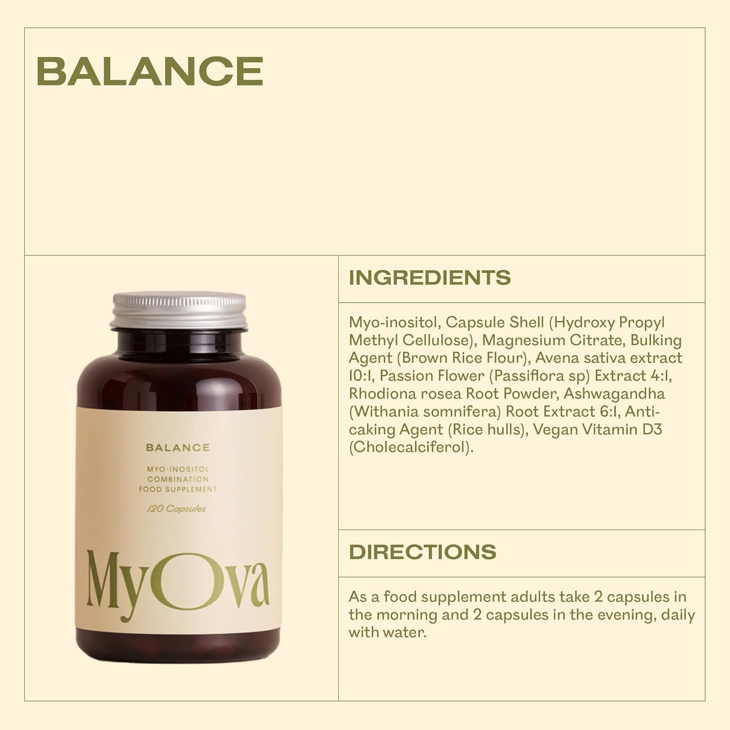 Myova Balance PCOS Supplement - 30-Day Supply - 2000Mg Myo-Inositol for PCOS Support - Complex Includes Ashwagandha and Magnesium to Support Energy, Mood and Hormonal Balance – UK Manufactured