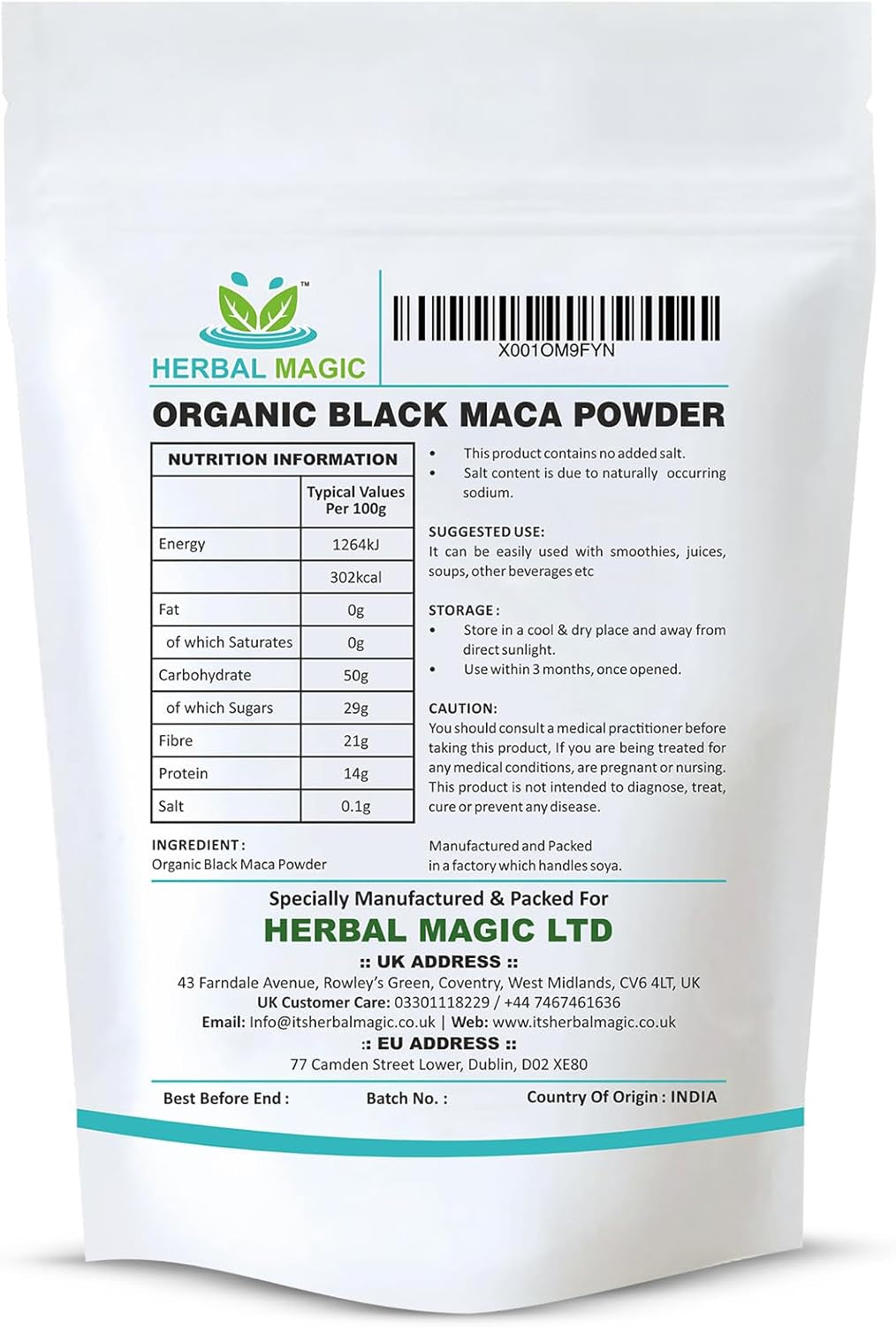 Herbal Magic Organic Black Maca Root Powder- Sparkle Your Smoothies, Milkshakes, Recipes- Naturally Sweet & Nutritive - Free from Fillers & Preservatives-100G