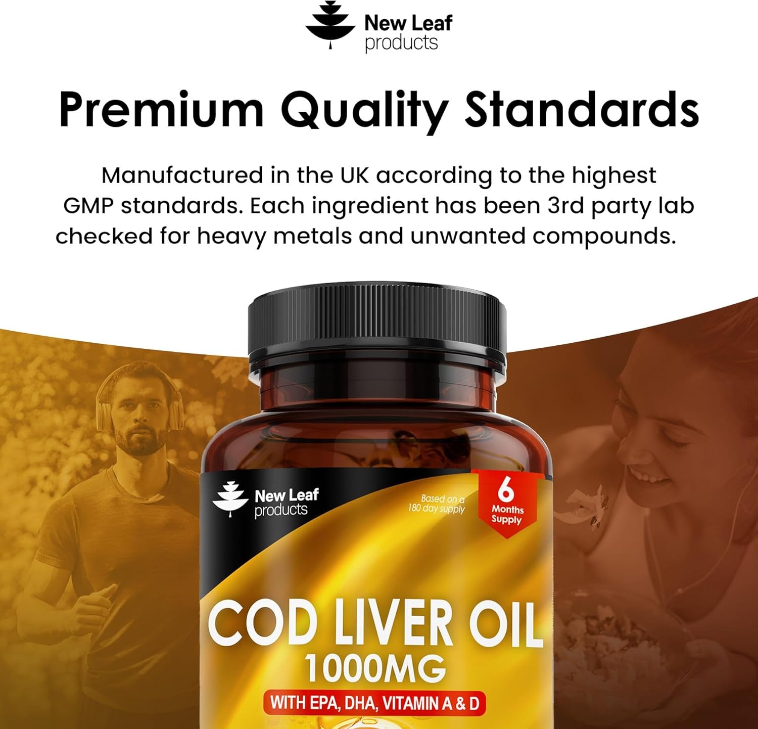 Cod Liver Oil Softgels 1000Mg - 180 Cod Liver Soft Gels High Strength Softgels- Cod Liver Oil Rich in Omega 3 EPA DHA Fatty Acids + Vitamins a & D, High Strength Fish Oil - UK Made, by New Leaf