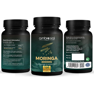 Ambrosial Moringa Capsules 2000Mg | Moringa Leaf Extract | Plant-Based Herbal Supplement | Natural Wellness Support | 120 Vegan Capsules