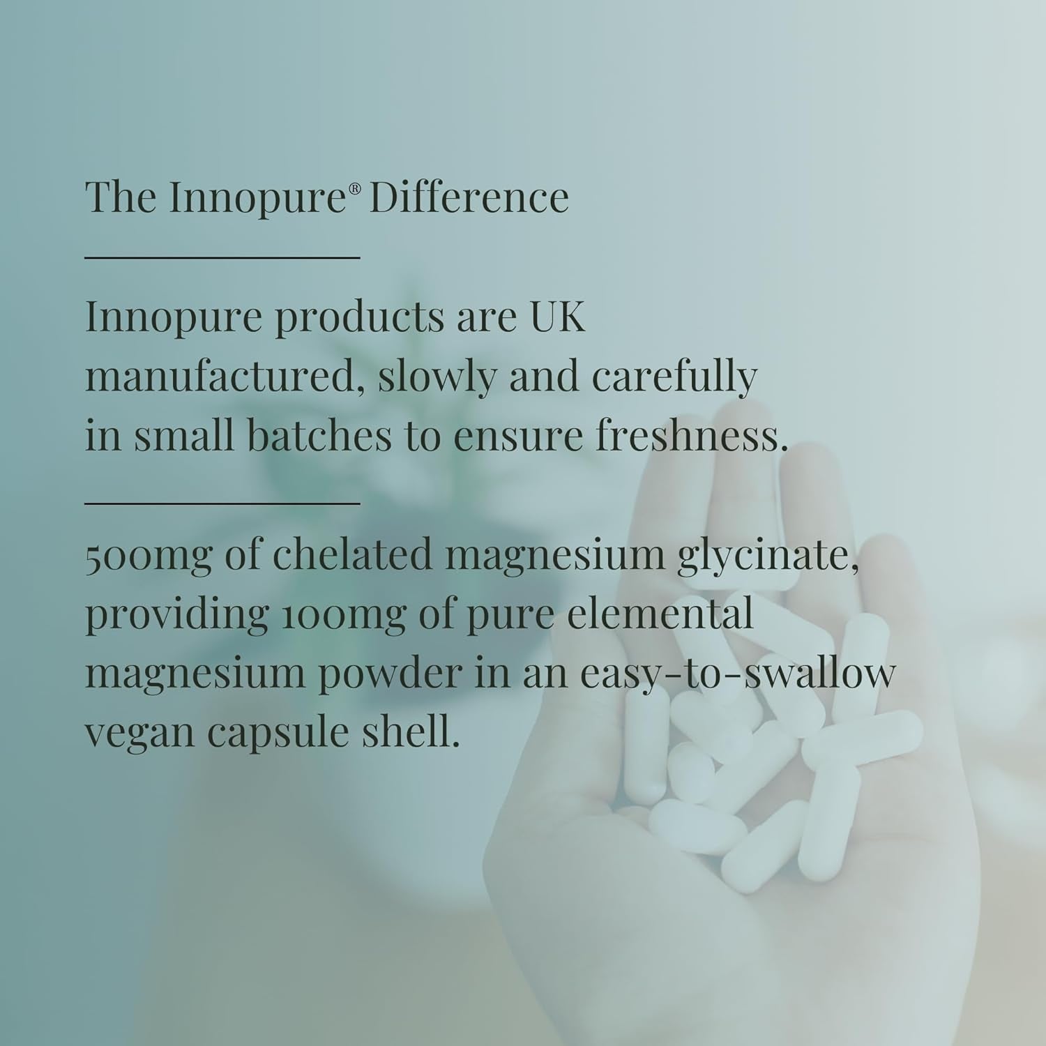INNOPURE Magnesium Glycinate - 90 Capsules - Bioavailable Magnesium Supplements - 500Mg per Capsule Providing 100Mg of Pure Elemental Magnesium Bisglycinate Powder - Made in the UK