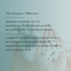 INNOPURE Magnesium Glycinate - 90 Capsules - Bioavailable Magnesium Supplements - 500Mg per Capsule Providing 100Mg of Pure Elemental Magnesium Bisglycinate Powder - Made in the UK
