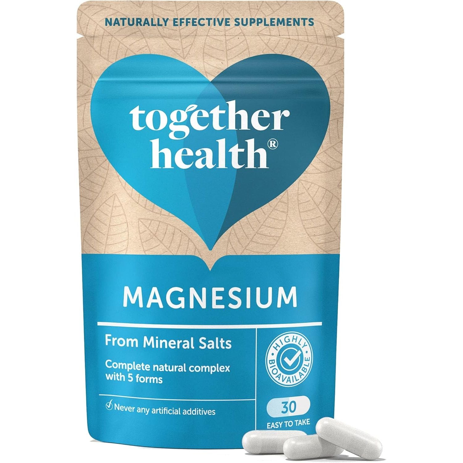 Marine Magnesium – Together Health – from Natural Marine Salts – 5 Natural Forms of Magnesium – Vegan Friendly – Made in the UK – 30 Vegecaps