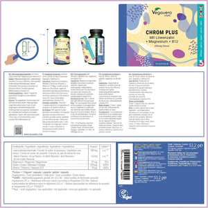 Vegavero Chromium Picolinate 1640 Μg | 250 Μg Elemental Chrom plus Magnesium and VIT B12 | Blood Sugar Supplement* | NO Additives, Lab-Tested | 90 Capsules | Vegan