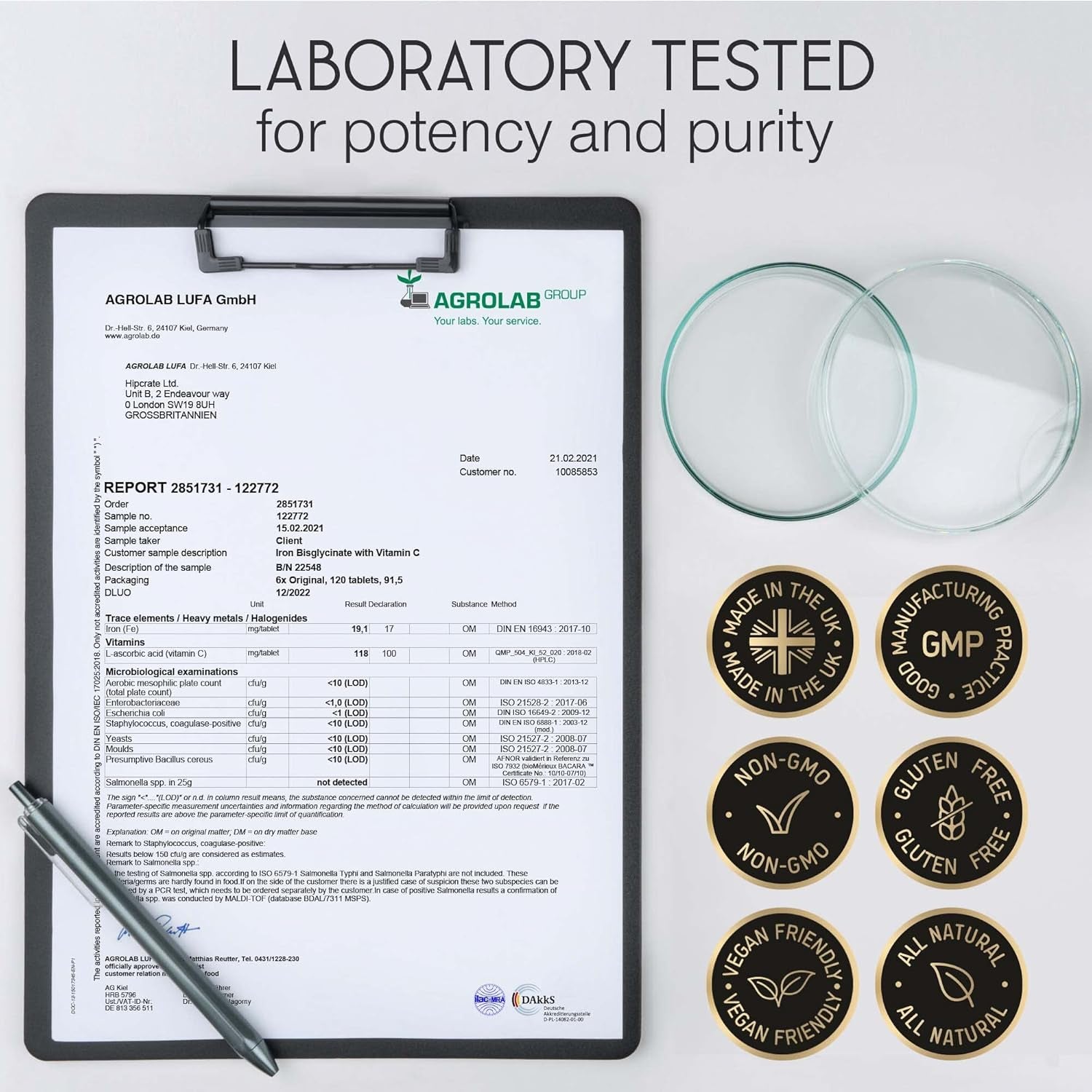 Gentle Iron Tablets 17Mg - High Strength Iron Supplements for Women & Men with Vitamin C - Ferrous Bisglycinate for High Absorption - 60 Vegan Capsules - Energy Tablets for Tiredness and Fatigue