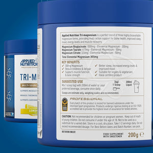Applied Nutrition Tri-Magnesium Powder 3 in 1 - Magnesium Glycinate Supplements for Bone, Muscle, Nervous System Sleep Health - 300 Mg per Serving (200G - 50 Servings) (Lemon & Lime)