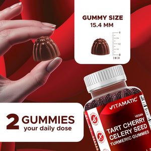 Vitamatic Tart Cherry with Celery Seed Gummies - 4000 Mg Serving - Powerful Uric Acid Cleanse for Joint Comfort, Healthy Sleep Cycles & Muscle Recovery
