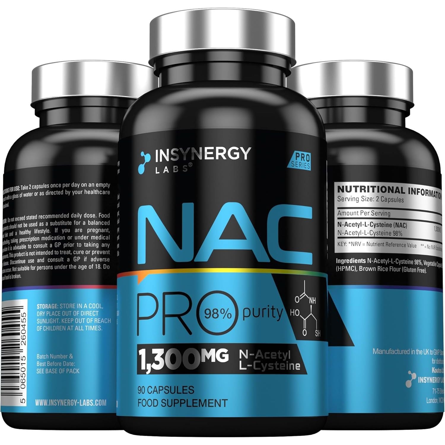 NAC 650Mg per Capsule (Maximum Dose in UK) Superior 98% Purity NAC Supplement, N-Acetyl-Cysteine NAC Powder 90 Vegan Capsules