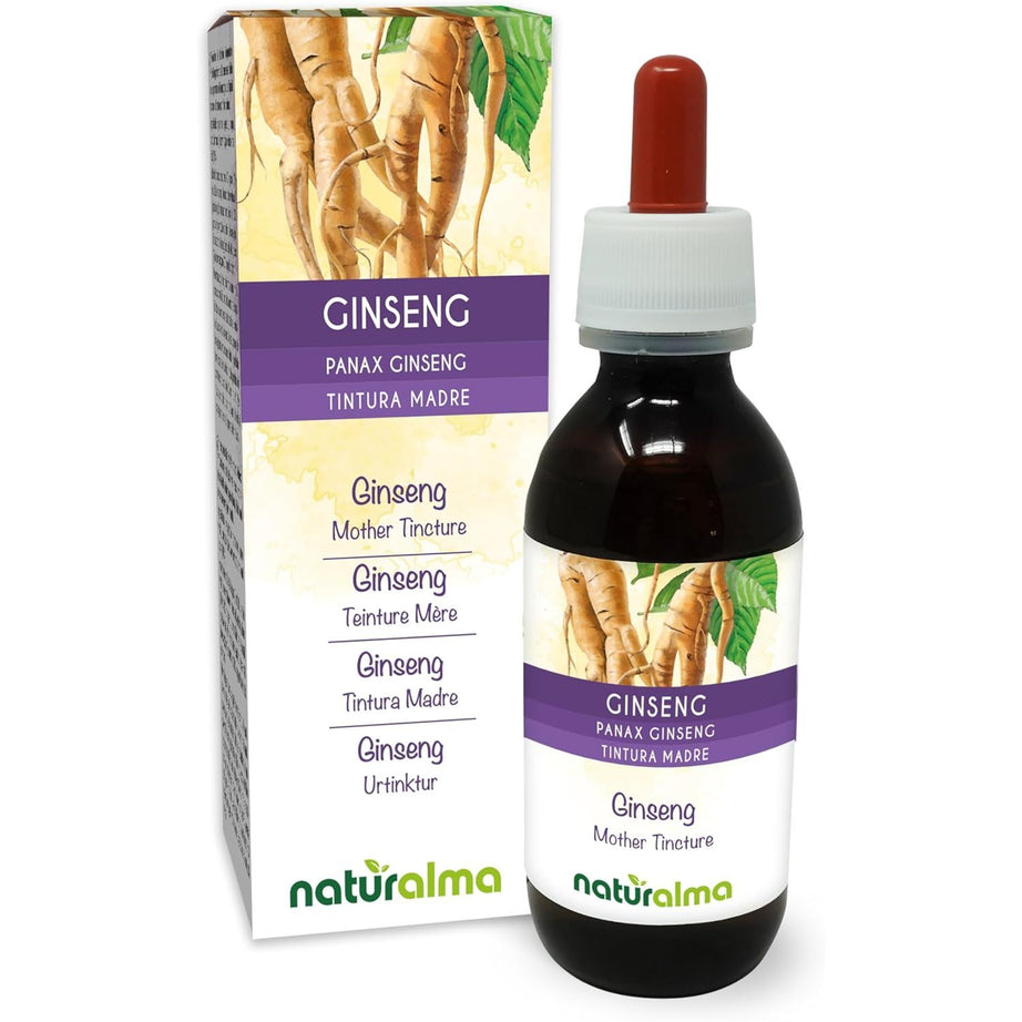 Ginseng (Panax Ginseng) Roots Alcohol-Free Mother Tincture Naturalma - Liquid Extract Drops 120 Ml - Food Supplement - Vegan
