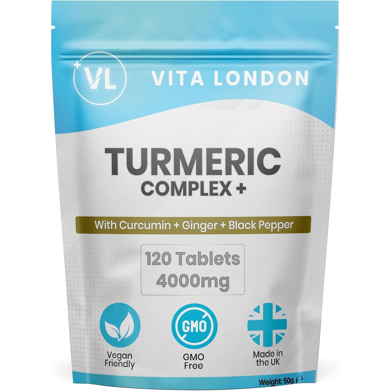 Turmeric Tablets 4000Mg | Turmeric Supplement with Added Black Pepper & Ginger | 120 High Strength Curcumin Tablet (Gummies, Not Capsule or Powder) | Vegan, Made in UK