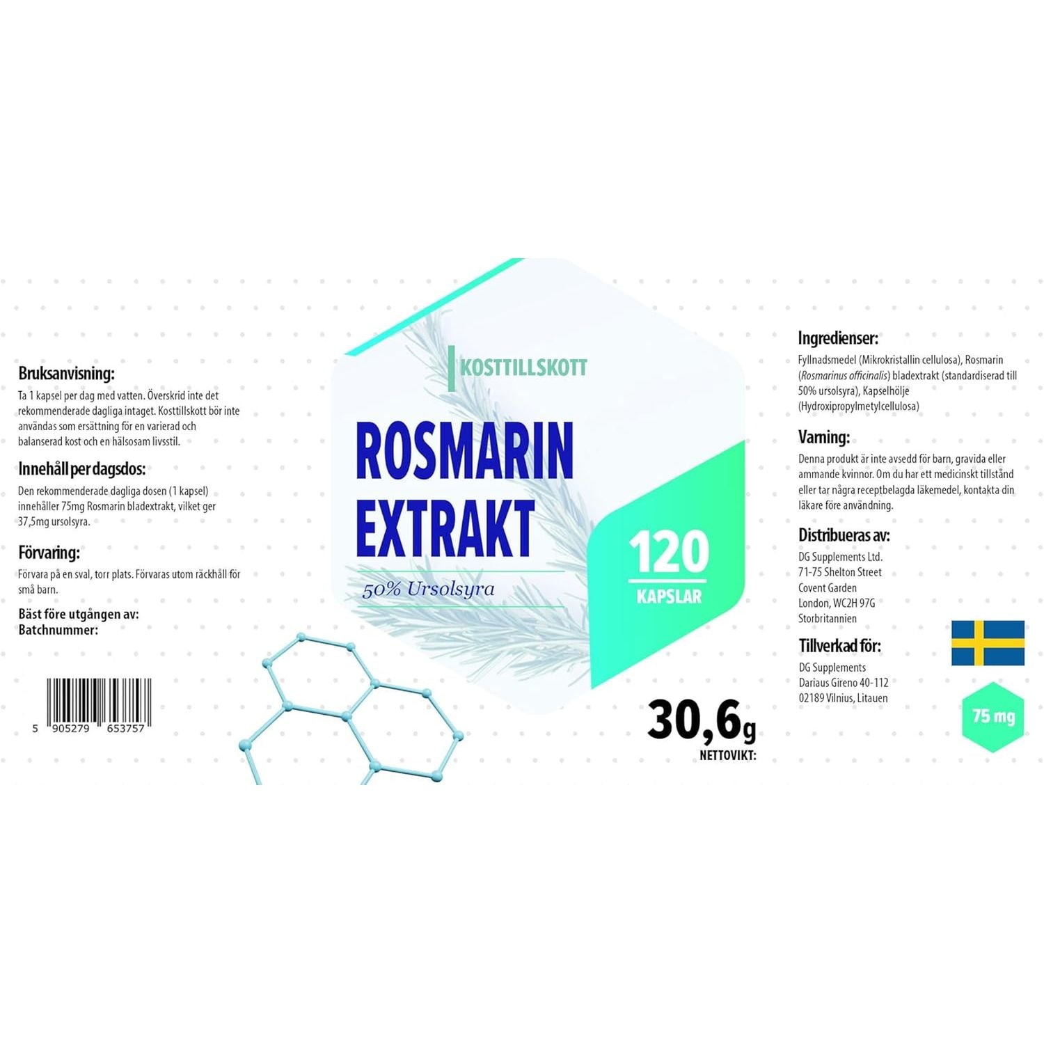 Hepatica Ursolic Acid 75Mg from Rosemary Extract – 120 Vegan Capsules | High-Strength Muscle, Metabolic & Anti-Inflammatory Support | 3Rd Party Lab Tested