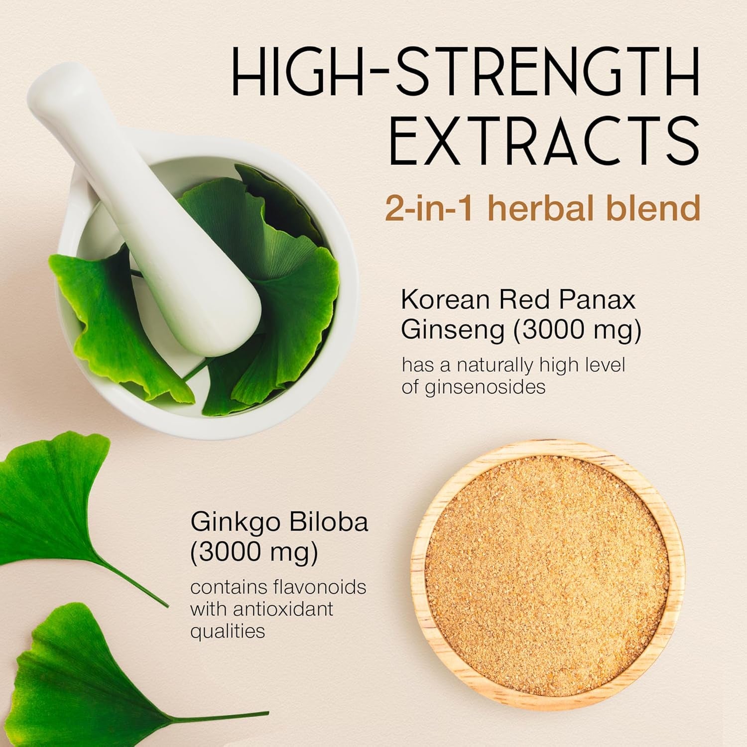 Panax Ginseng Capsules High Strength - 6000Mg Korean Red Ginseng & Ginkgo Biloba for Natural Energy & Focus - Vegan & UK Made - 60 Tablets One-A-Day - Premium Ginseng Root Supplements for Men & Women