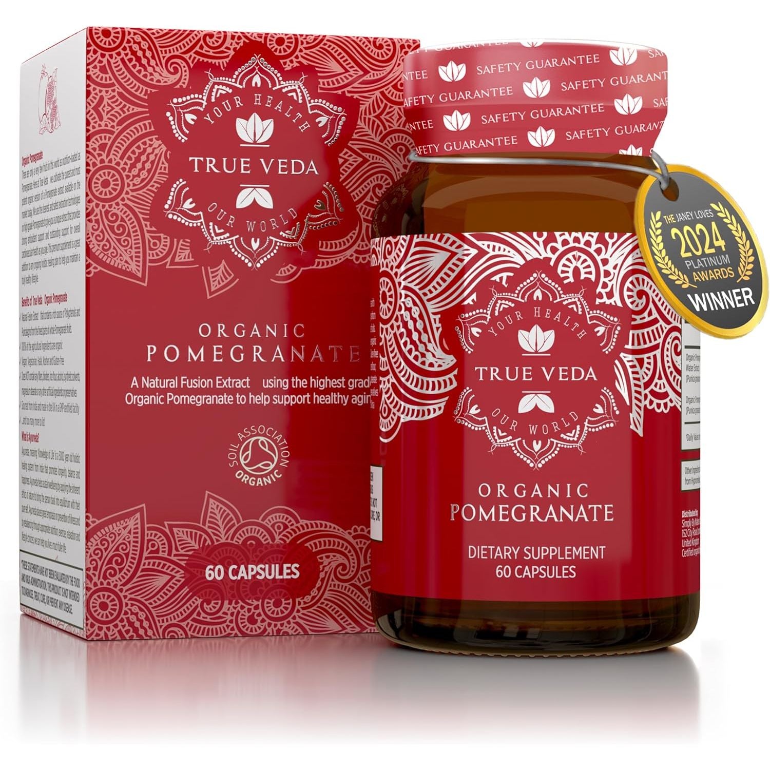 Organic Pomegranate Capsules - Pomegranate Supplements | Certified Organic by Soil Association | Vegetarian & Vegan Friendly | Ayurveda | 60 Easy Swallow Pomegranate Tablets | Manufactured in the UK