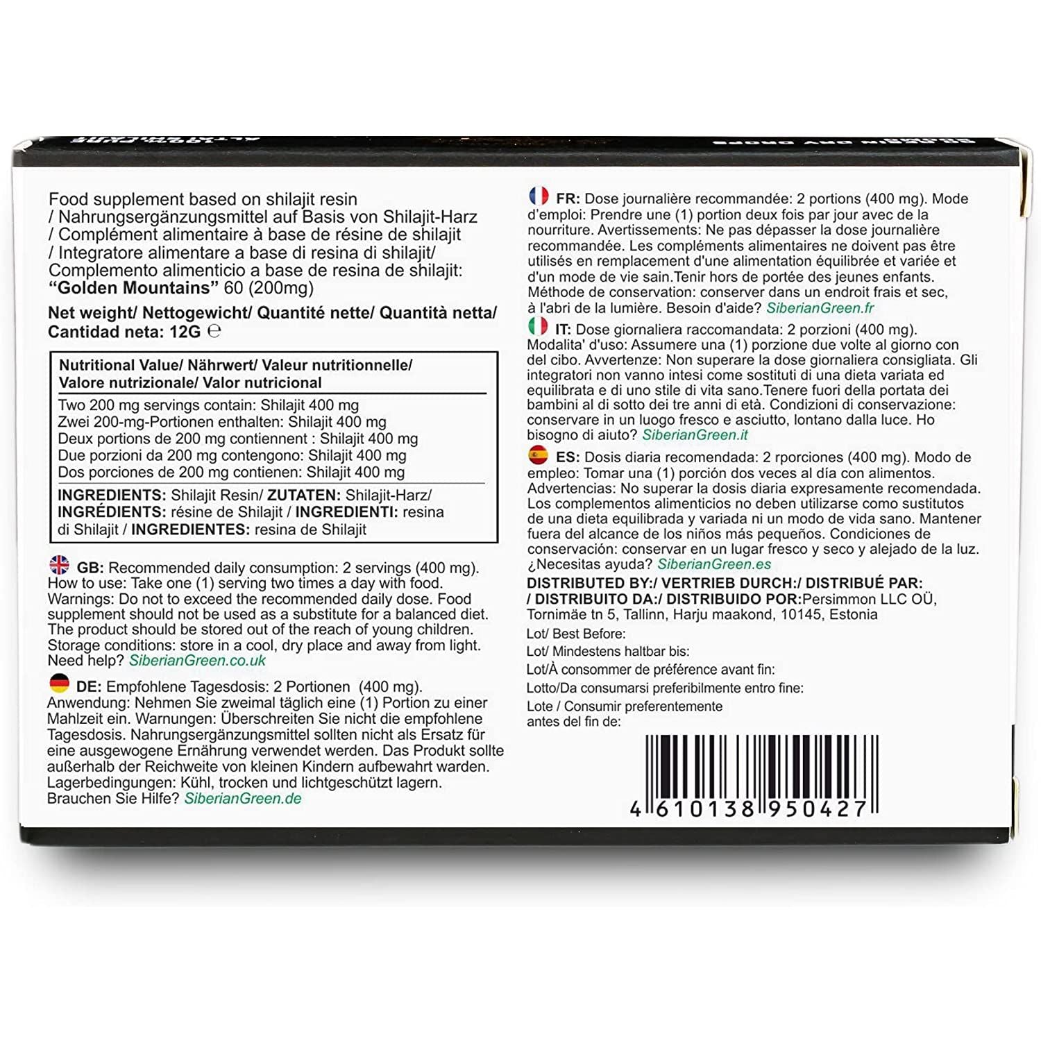 Premium Pure Shilajit Dry Drops by Siberian Green Altai Golden Mountains - 60 Count (200 Mg) Food Supplement Fulvic Acid