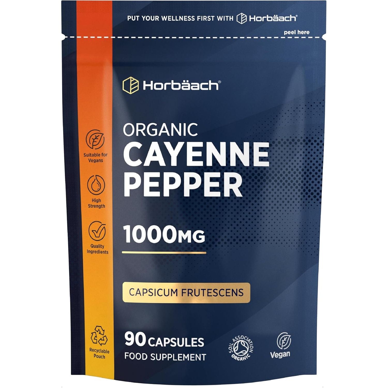 Organic Cayenne Pepper 1000Mg | 90 Capsules | Capsicum Frutescens Powder | Suitable for Vegans & Vegetarians | by Horbaach