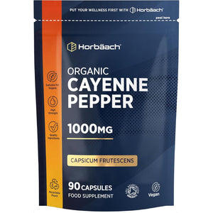 Organic Cayenne Pepper 1000Mg | 90 Capsules | Capsicum Frutescens Powder | Suitable for Vegans & Vegetarians | by Horbaach