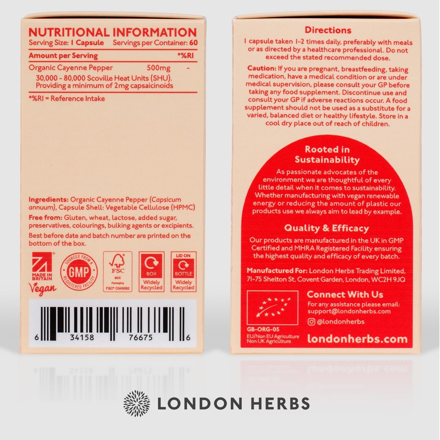 Organic Cayenne Pepper Capsules 500Mg | 2Mg Capsaicinoids Including Capsaicin | 60 Vegan Capsules with Zero Fillers or Synthetic Ingredients - 100% Pure & Natural Cayenne Powder