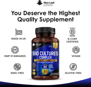 Probiotics & Prebiotics Complex – 80 Billion CFU – 20 Live Strains Including Lactobacillus Acidophilus & Casei – High Strength Bio Cultures Prebiotic & Probiotic Supplement for Women & Men 60 Capsules