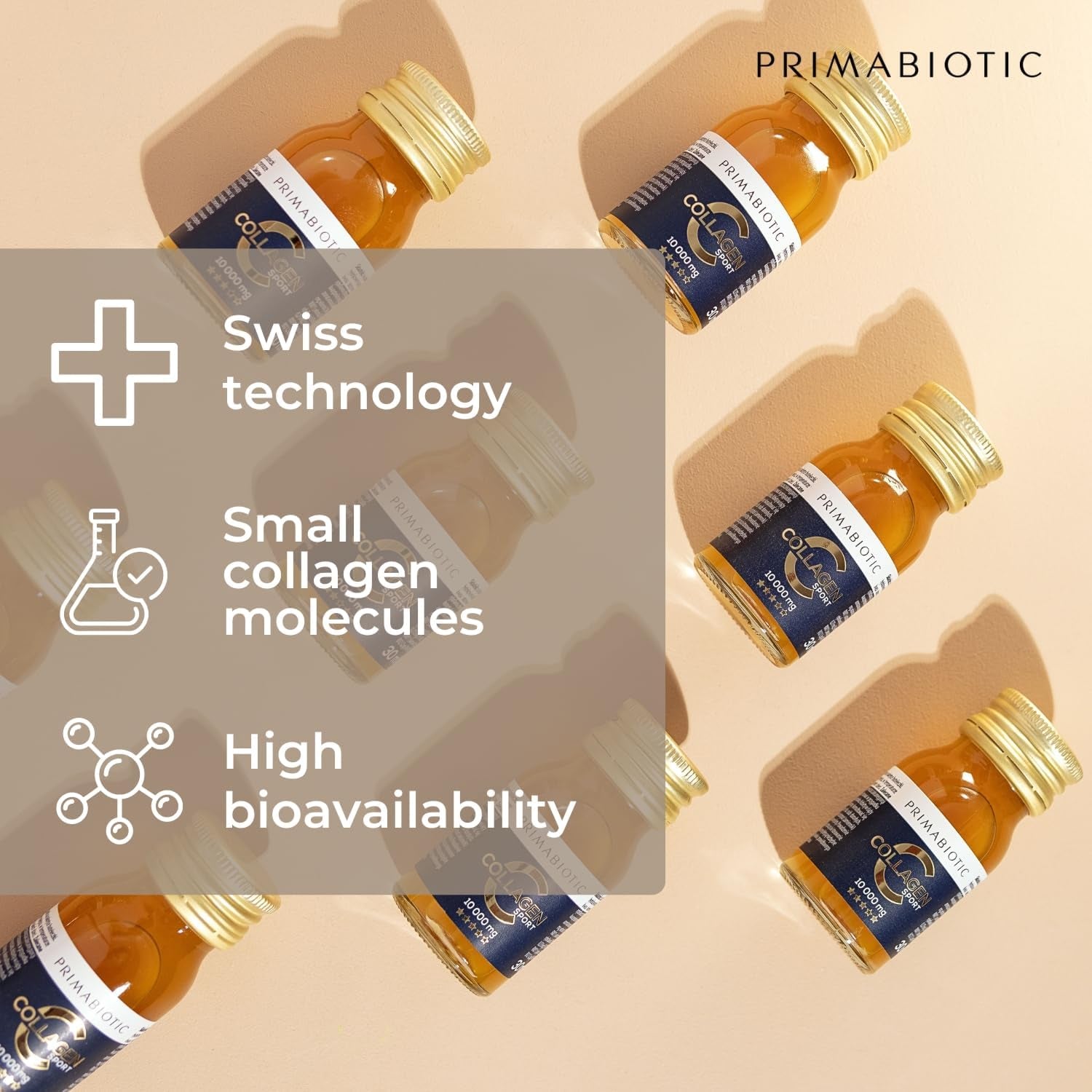 Primabiotic Collagen Sport - Collagen Shots for Drinking 30X30 Ml - 10,000 Mg with Orthosilicic Acid - for Active People - Pineapple Flavor - 45 Kcal per Serving