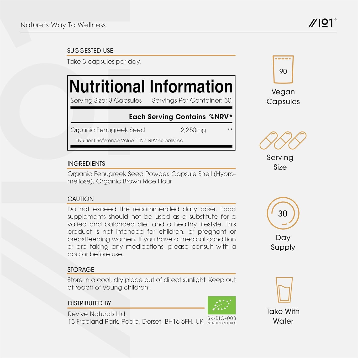 Organic Fenugreek 2250Mg - High Strength Fenugreek Supplement – 90 Vegan Capsules (30 Days Supply) – Resealable and Recyclable Pouch by Alpha01