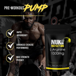 Nuke Nutrition L Arginine Capsules 1500Mg - 60 Capsules - Nitric Oxide Supplement for Men & Women to Improve Muscle Strength, Endurance & Mass - Nutritional Pre Workout - Nitric Acid Pills for Energy