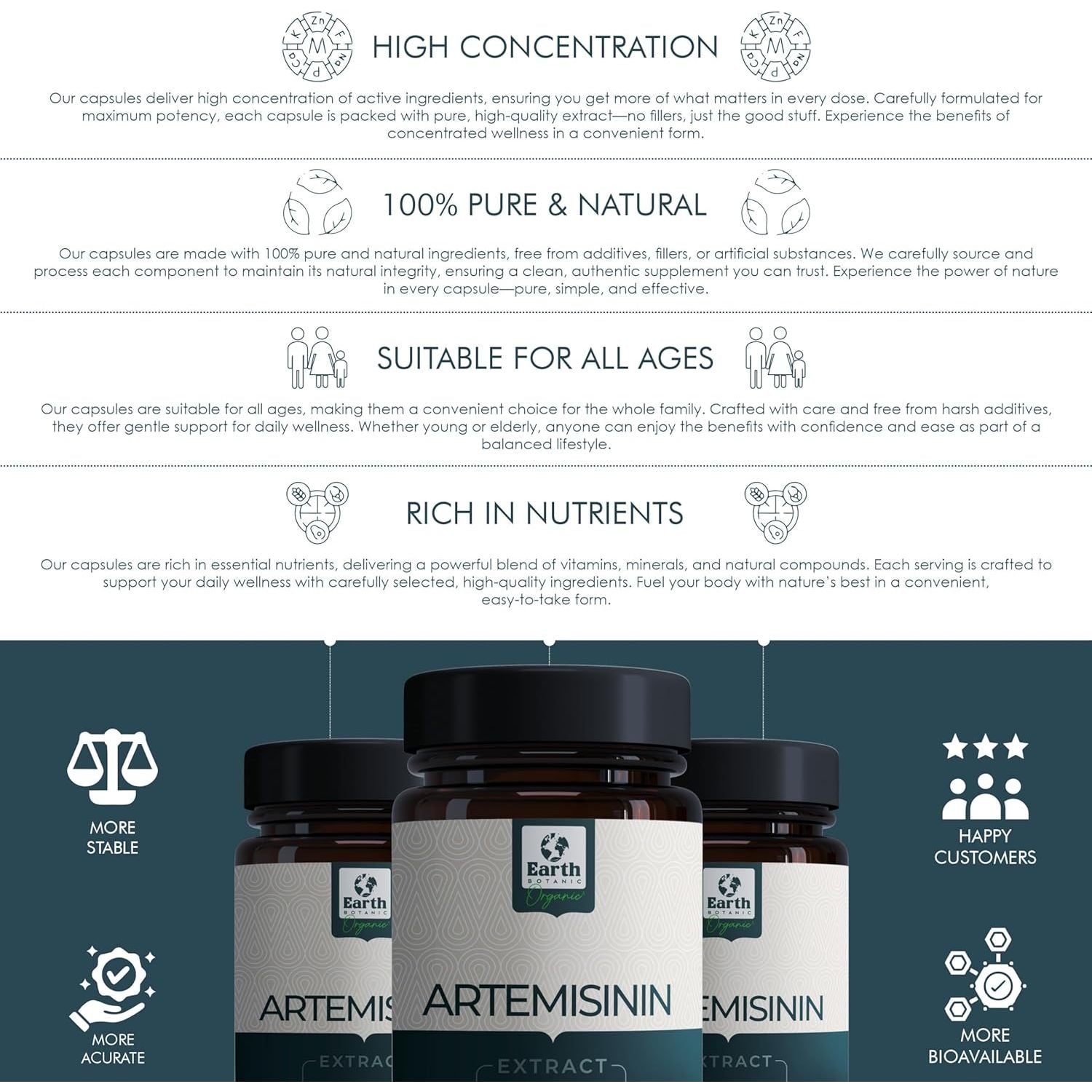 Earth Botanic Organic Artemisinin (Artemisia Absinthium) with Piperine - 120 Vegan Capsules Supports Immunity -60 Days Supply - Non-Gmo, Gluten Free, No Additives