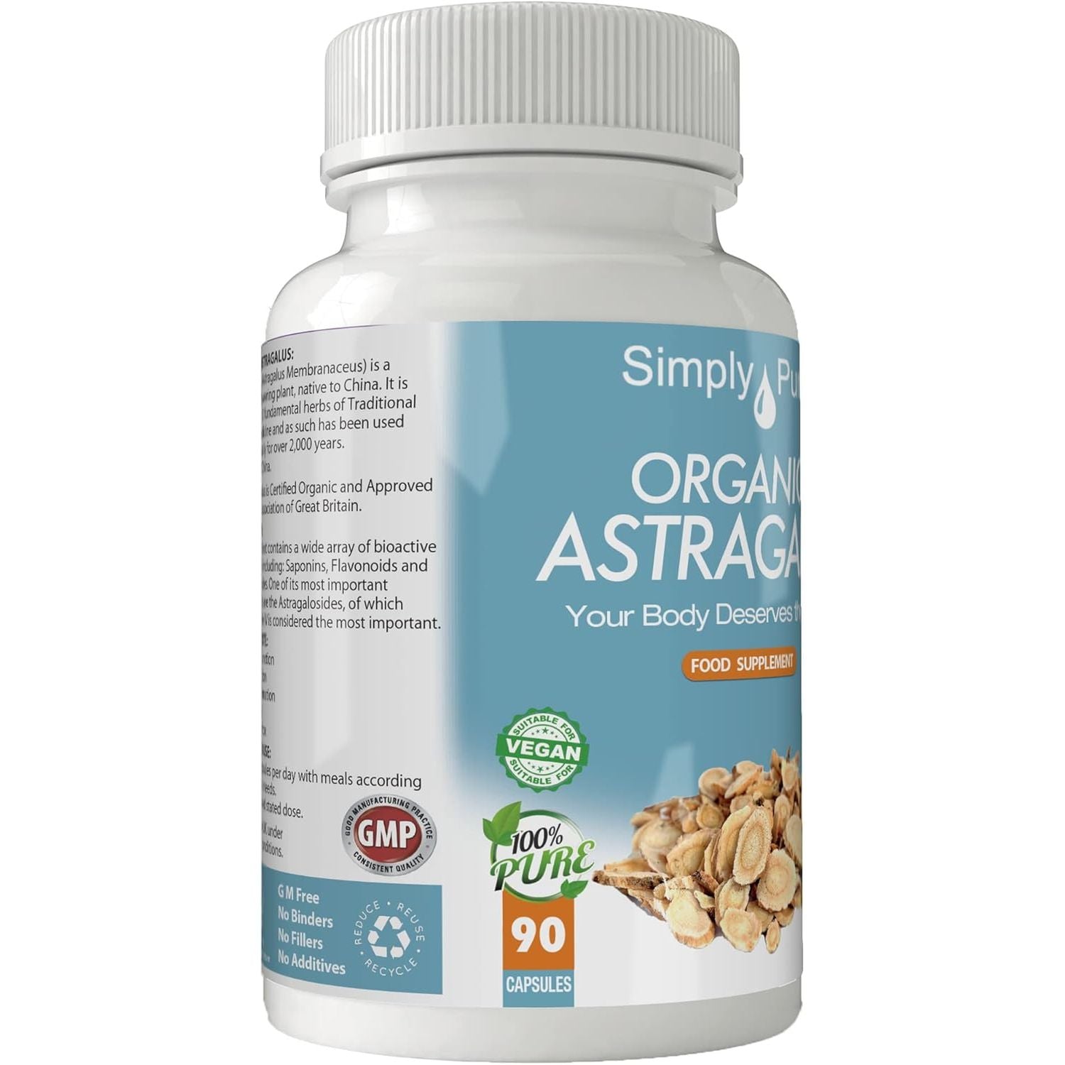 Simply Pure Organic Astragalus | Immunity Boost & Healthy Ageing | 500Mg Capsules X 90 |100% Pure Soil Association Certified | Gluten Free | GM Free | Vegan