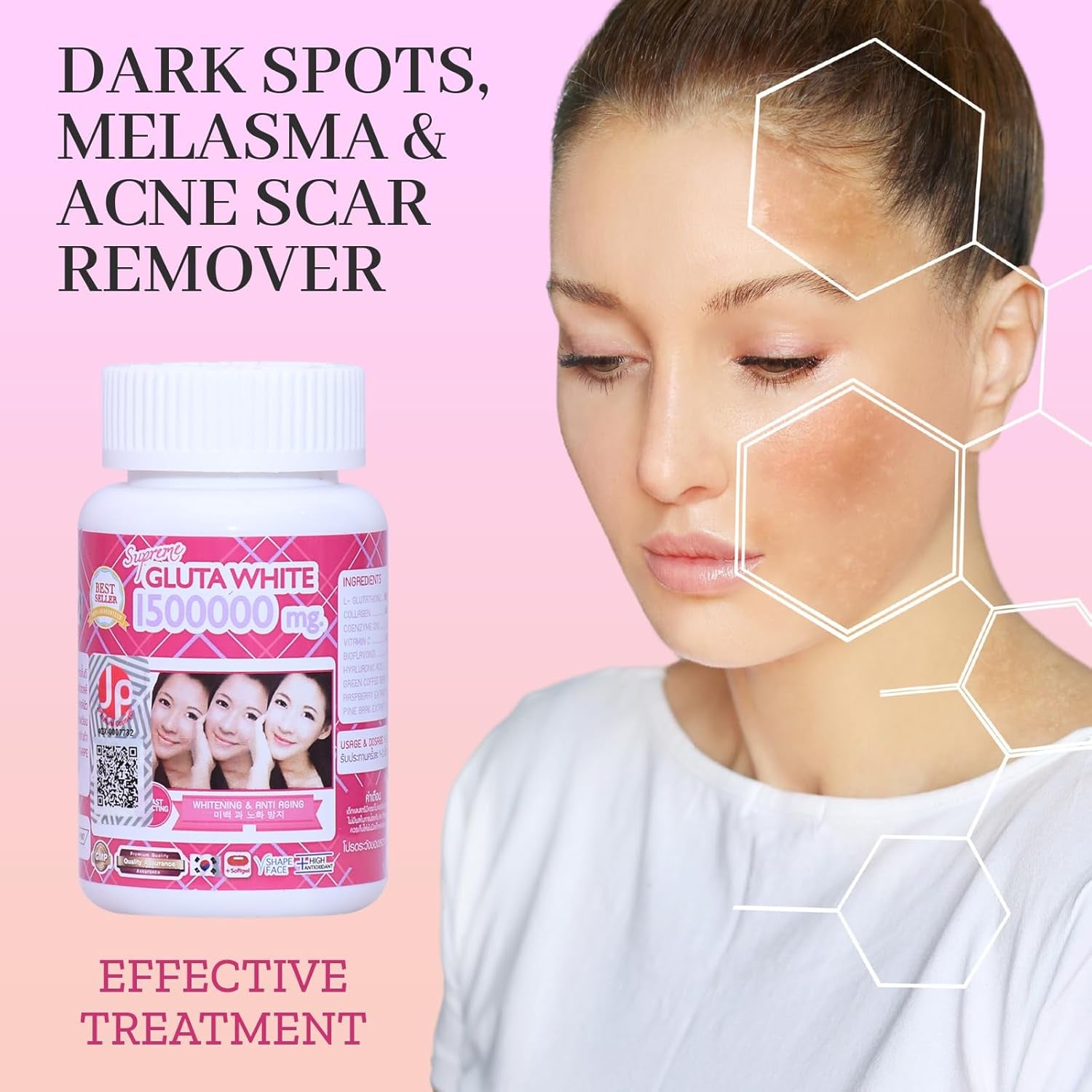 Supreme Gluta White 1500000Mg for Skin Lightening, Skin Moisturizer, Collagen Stimulator Healthy Blood Circulation | L-Glutathione 30 Softgels (Pack of 3)