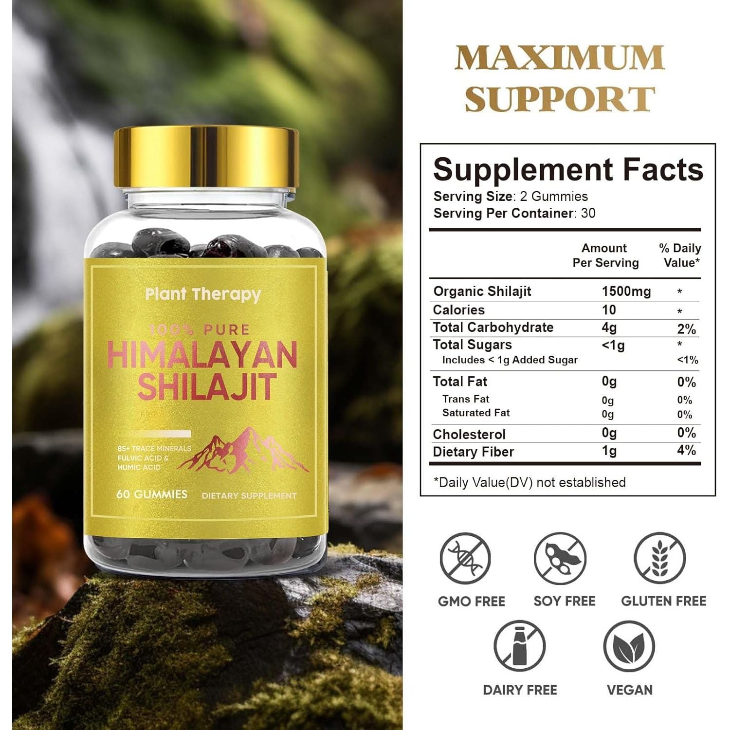 Shilajit Gummies 1500Mg, Pure Himalayan Shilajit with 85+ Trace Minerals & Fulvic Acid, for Energy, Metabolism & Focus