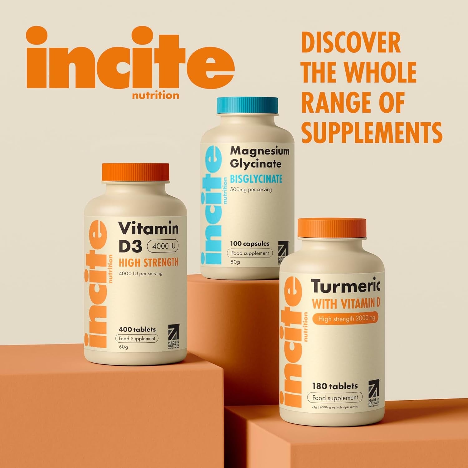 Incite Nutrition Turmeric Tablets 2000 Mg. 3 Month Supply of High Strength Curcumin with Vitamin D. Antioxidant, Anti-Inflammatory, Immune System Support. Non-Gmo and Suitable for Vegetarians