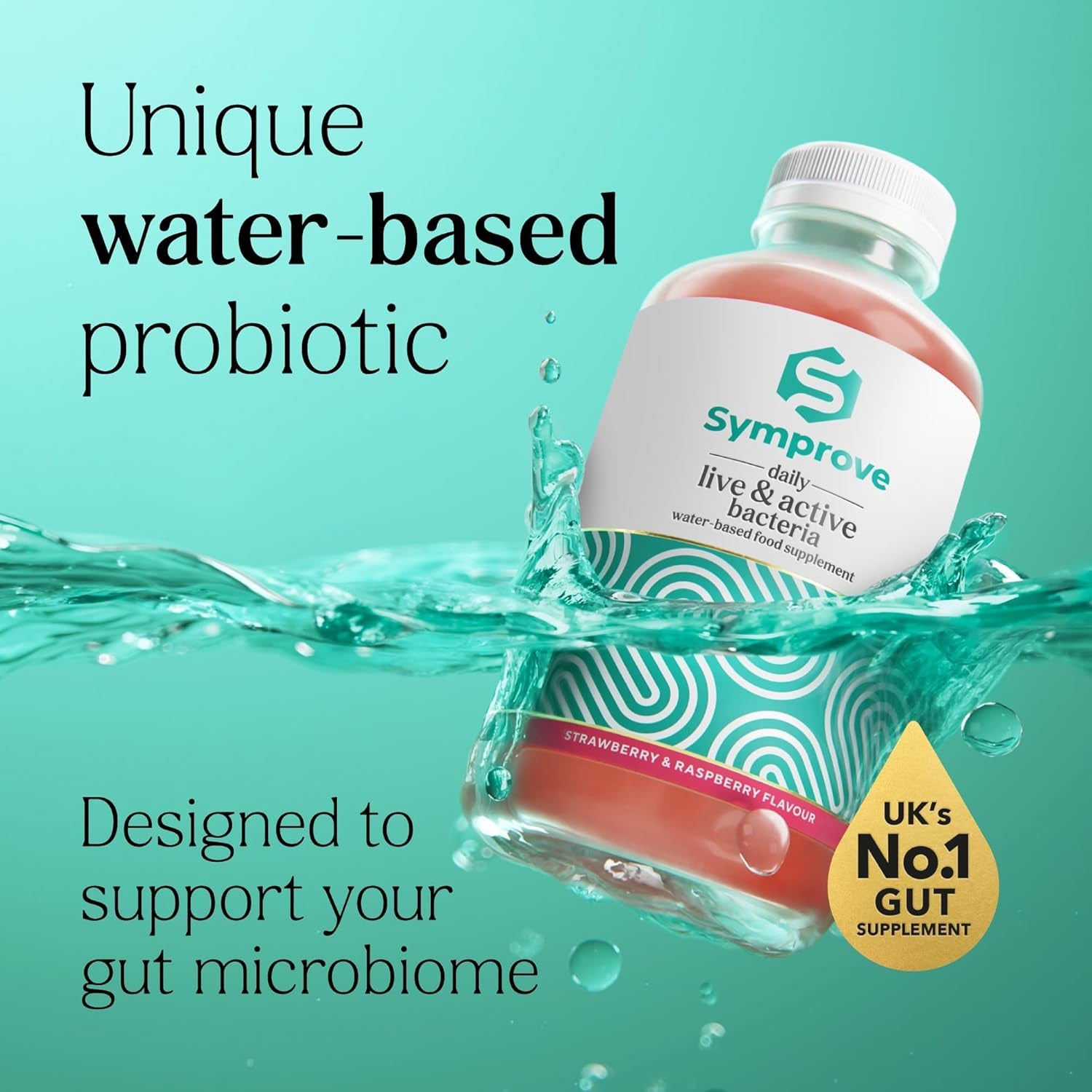 Symprove Daily Probiotic Drink - Strawberry & Raspberry, 10 Billion Cfus, 4 Clinically Studied Strains, Gut & Immune Support, Water-Based, Vegan, Dairy & Gluten Free (Pack of 12 X 500Ml)