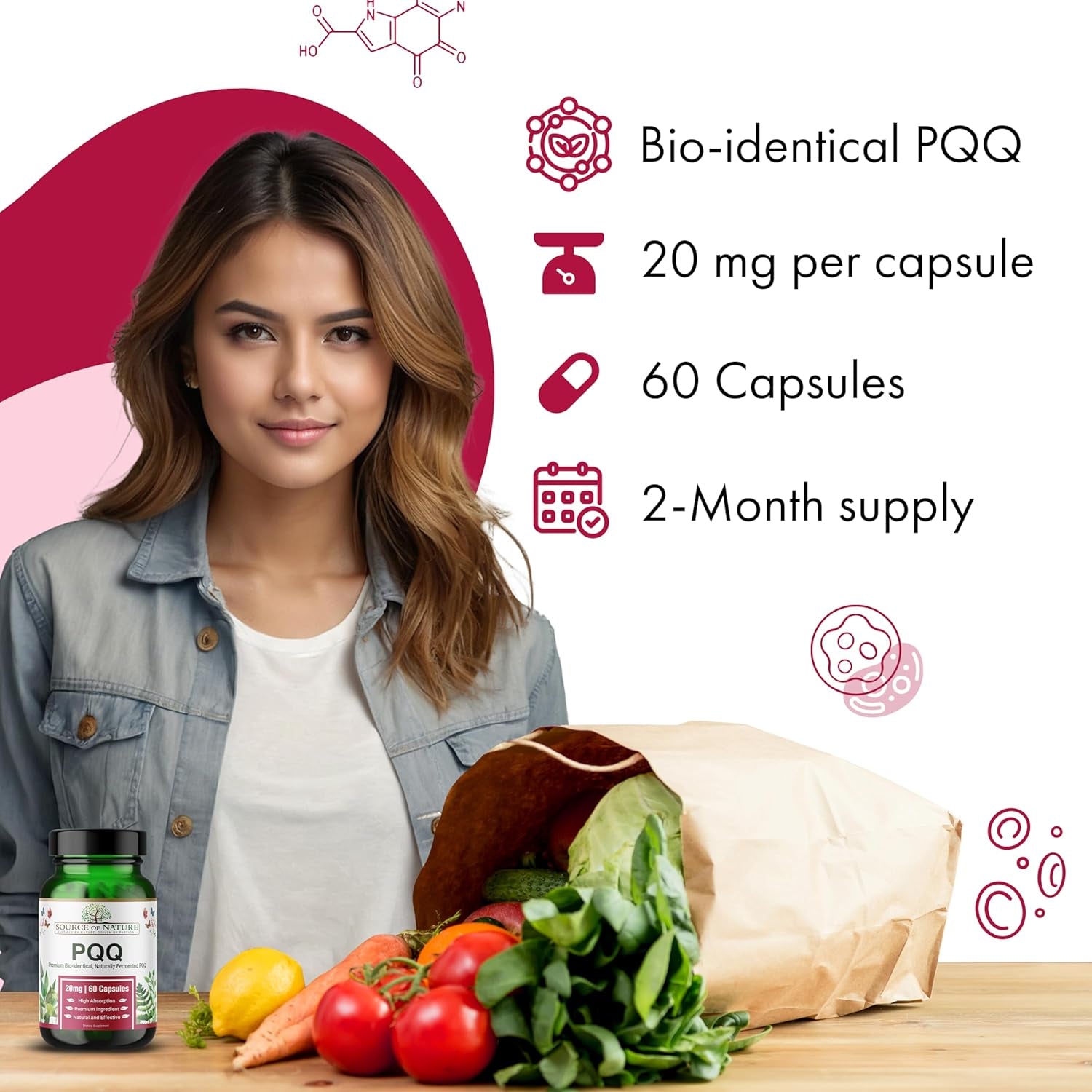 Source of Nature® | 20Mg PQQ | 60 Capsules | 2 Month Supply | Premium Bio-Identical Pyrroloquinoline Quinone| High Dose | No Unwanted Additives | Made in DK | 3Rd Party Tested
