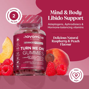 Turn Me on Gummies Women - Maca Root, Damiana, Fenugreek, Zinc, Vitamin B6 & Ashwagandha - Gluten-Free & Vegan - 60 Gummies for Women - Novomins