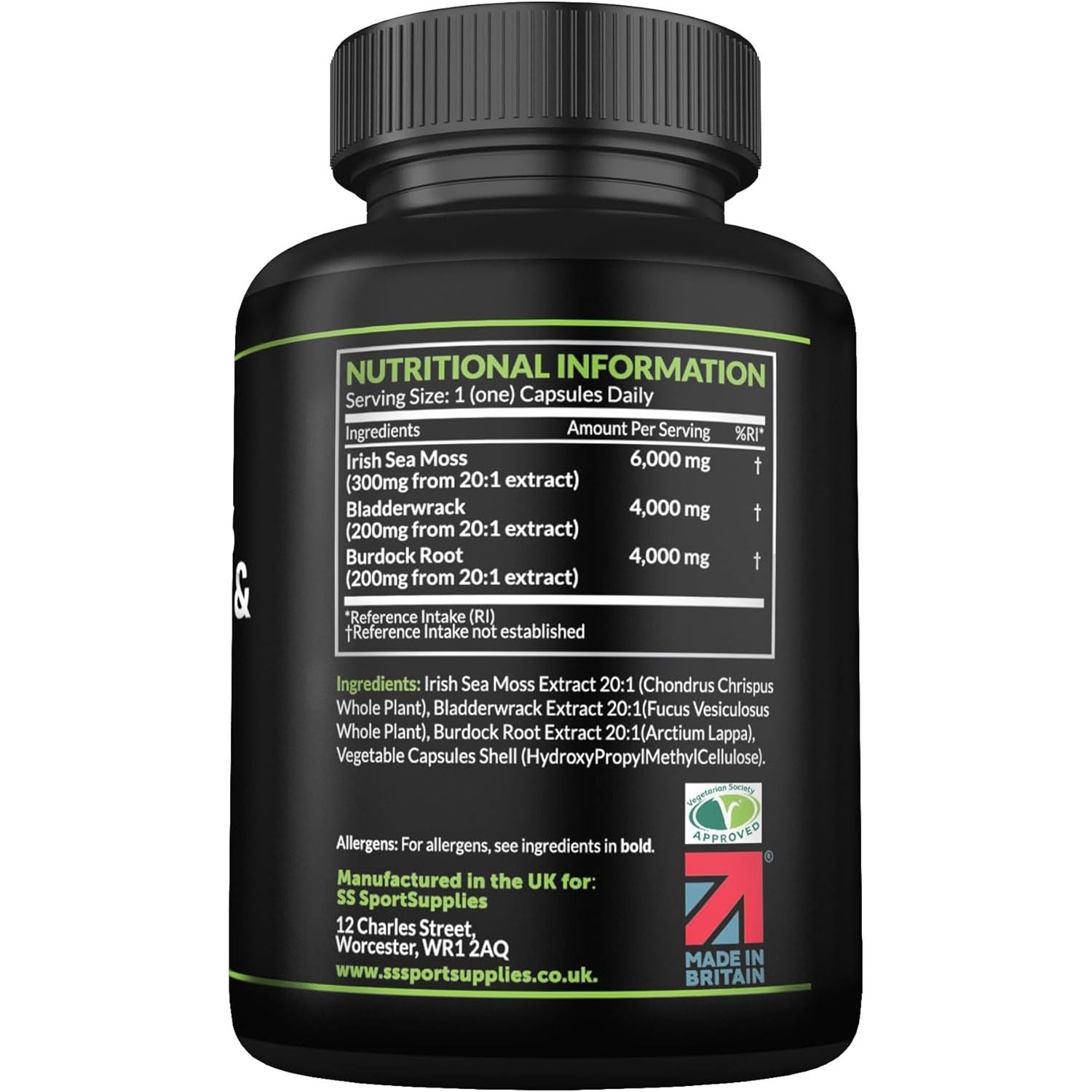 Sea Moss Complex 14,000Mg Extract Including Bladderwrack & Burdock Root - 120 High Strength Capsules Providing 120 Day Supply - North Atlantic Irish Sea Moss Supplement - Vegan & UK Made