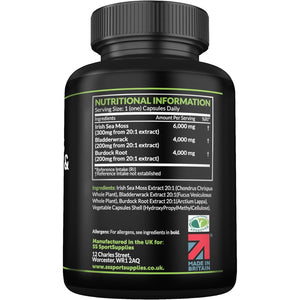 Sea Moss Complex 14,000Mg Extract Including Bladderwrack & Burdock Root - 120 High Strength Capsules Providing 120 Day Supply - North Atlantic Irish Sea Moss Supplement - Vegan & UK Made